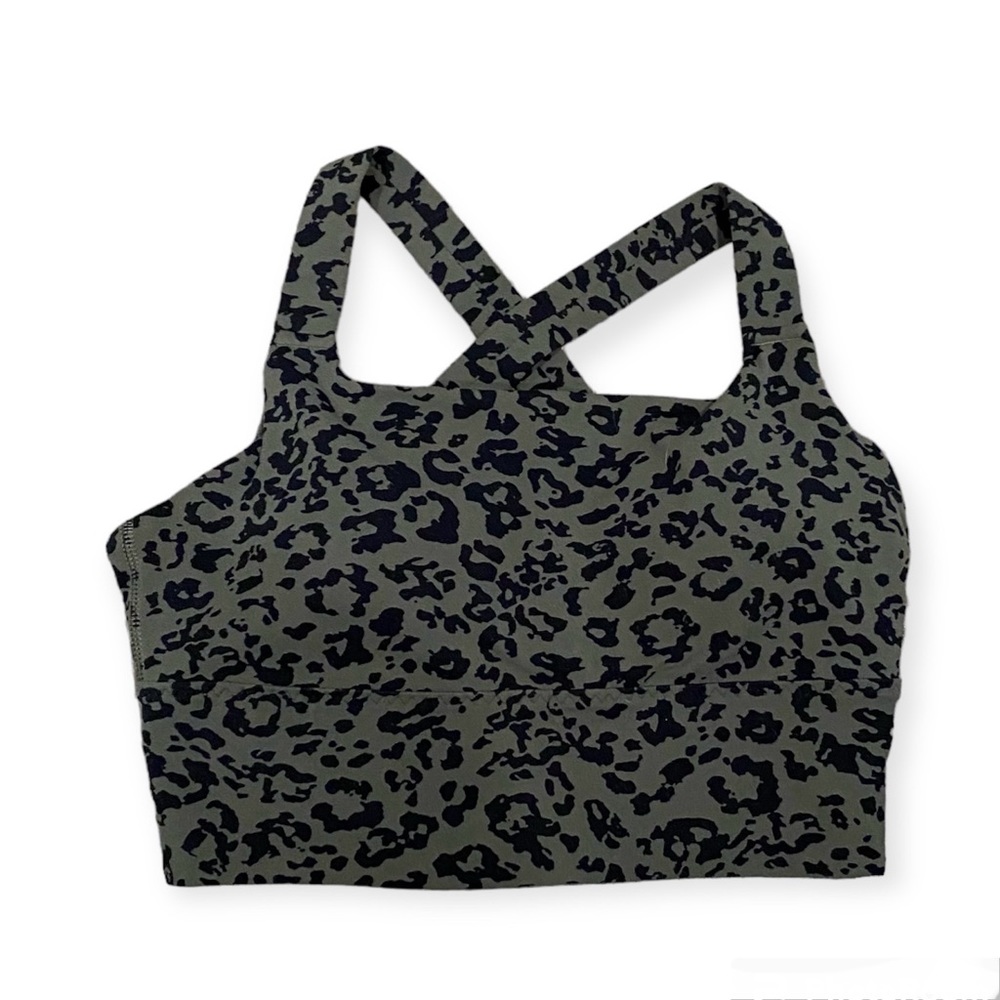 Athleta Animal Print Padded Criss Cross Back Sports Bra Khaki Green X-Small